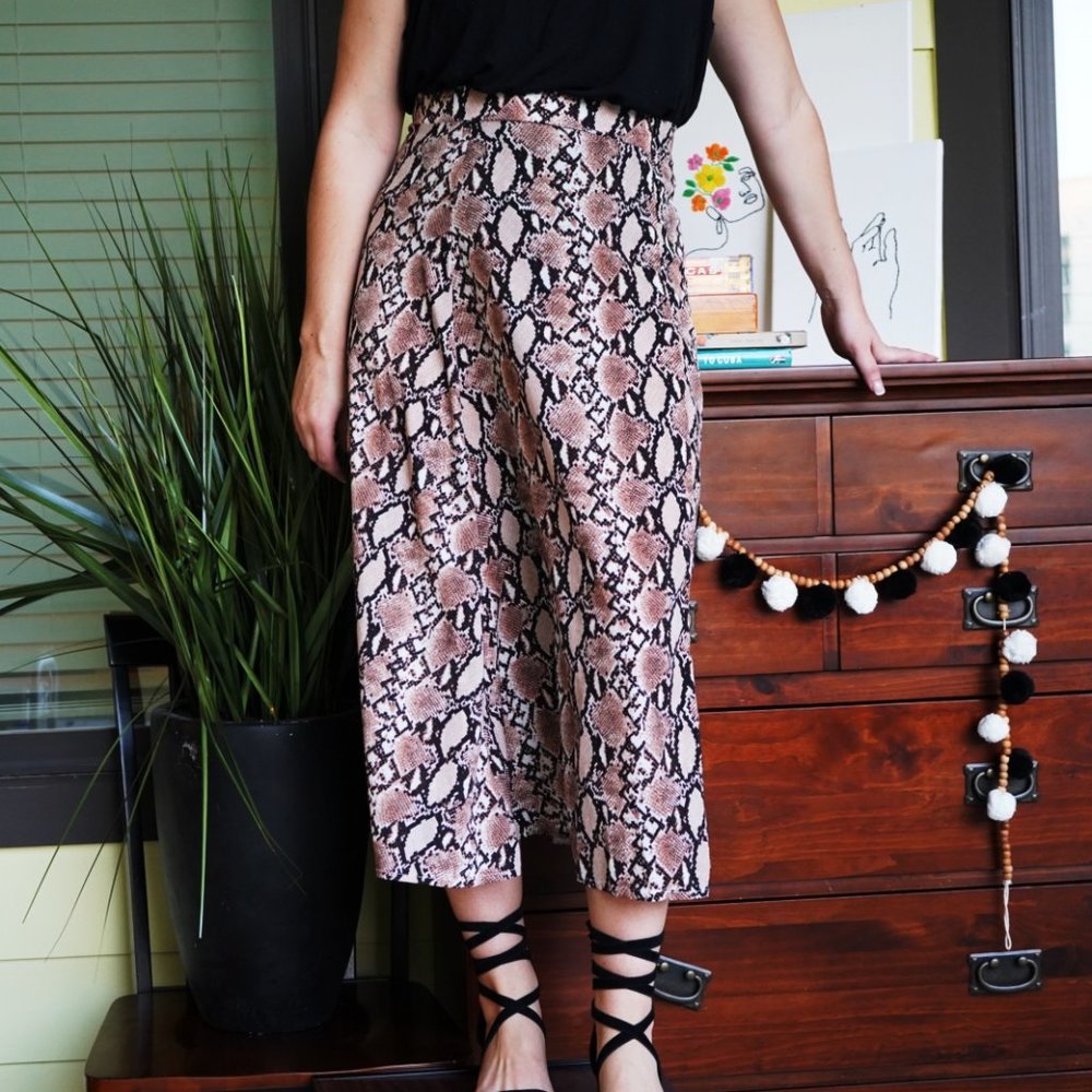 Snake Skin Flowy Midi-Length Skirt